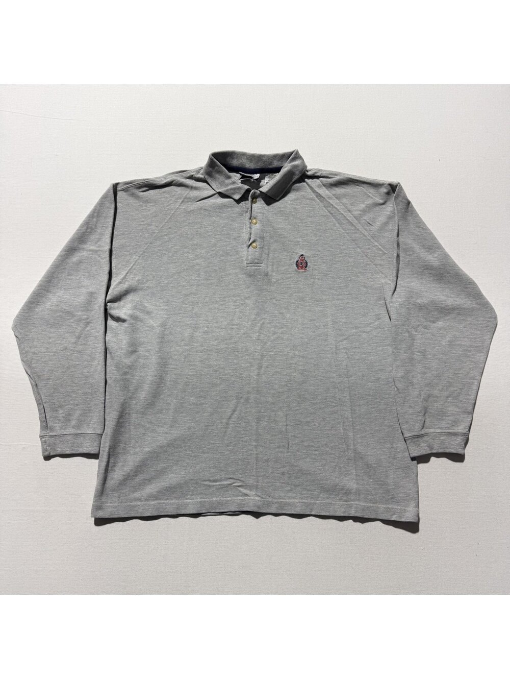 Bugle Boy Heather Gray Long Sleeve Polo Shirt Vintage Crest